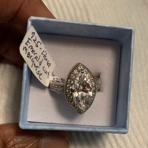 Elegant 925 Sterling Silver Marquise Emerald Cut Engagement Ring size 4 1/2-5